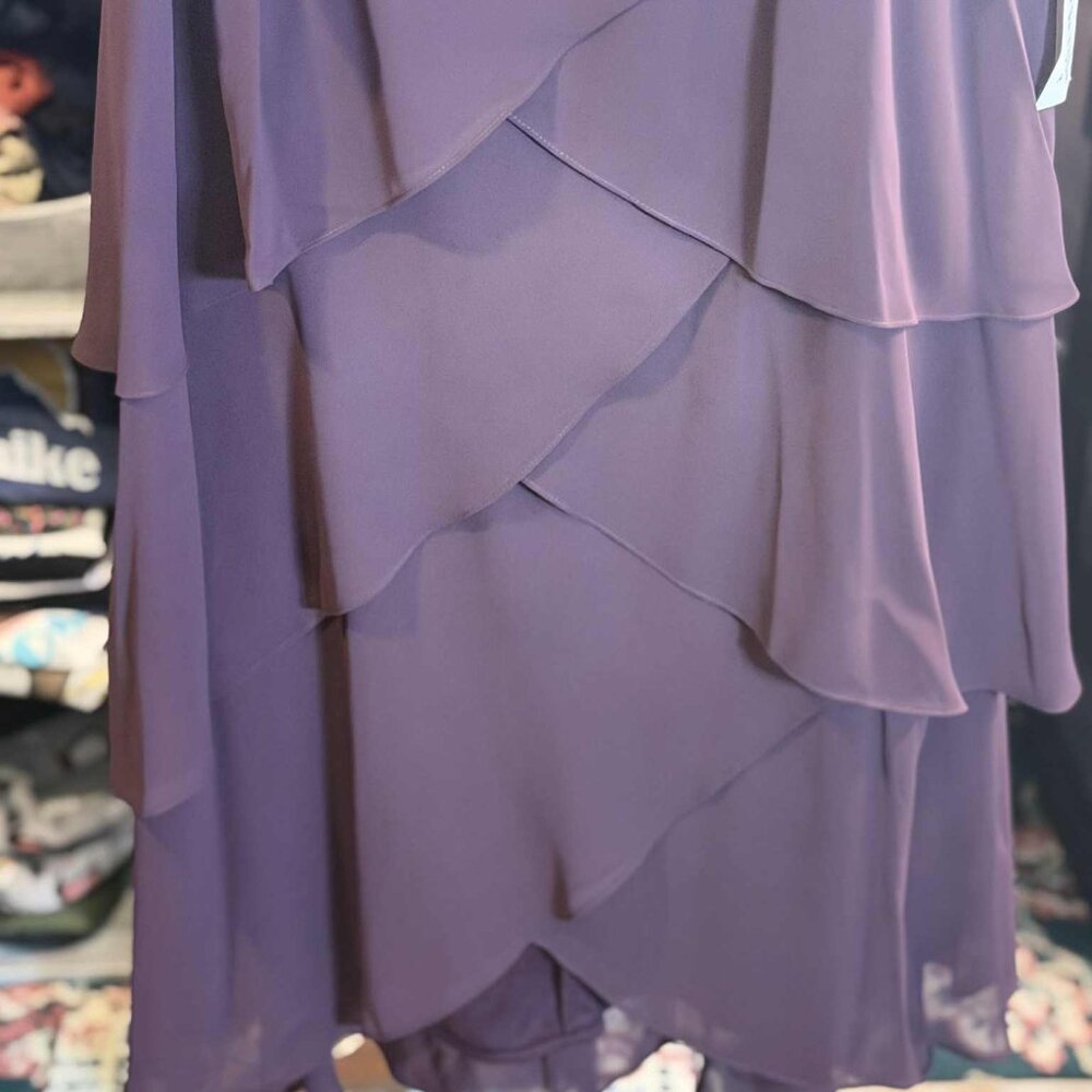 NWT SLNY from Macys Eggplant Embellished Tiered Chiffon Dress & Capelet SIZE 18W - Picture 5 of 16